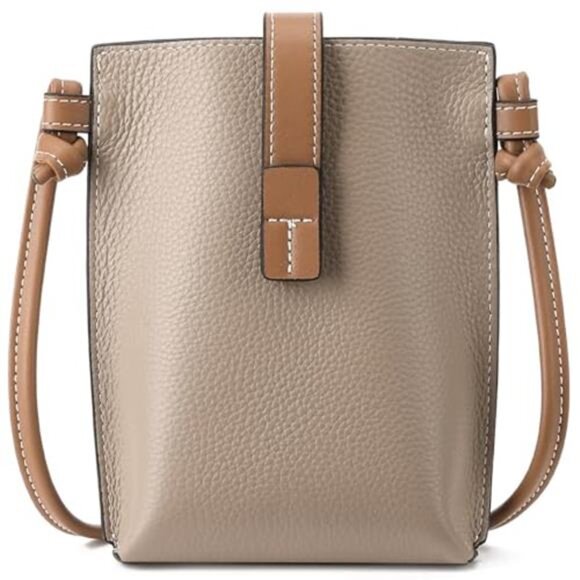 Handbags - Pink & Brown Leather Small Crossbody Bags Phone Purse Minimalism Travel Bag